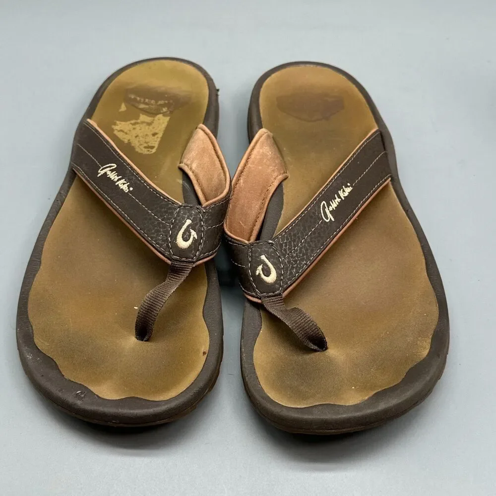 Olukai Ohana Womens 8 Brown Flip-Flop Sandals Slip-On Thong Lightweight Casual